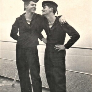 Piet bij de marine met een collega op kruiser Zeven Provinciën circa 1965