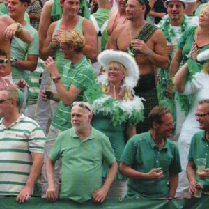Piet en Eric Eckhart tijdens de Canal Pride in Amsterdam op de Rotterdam Boot circa 2000